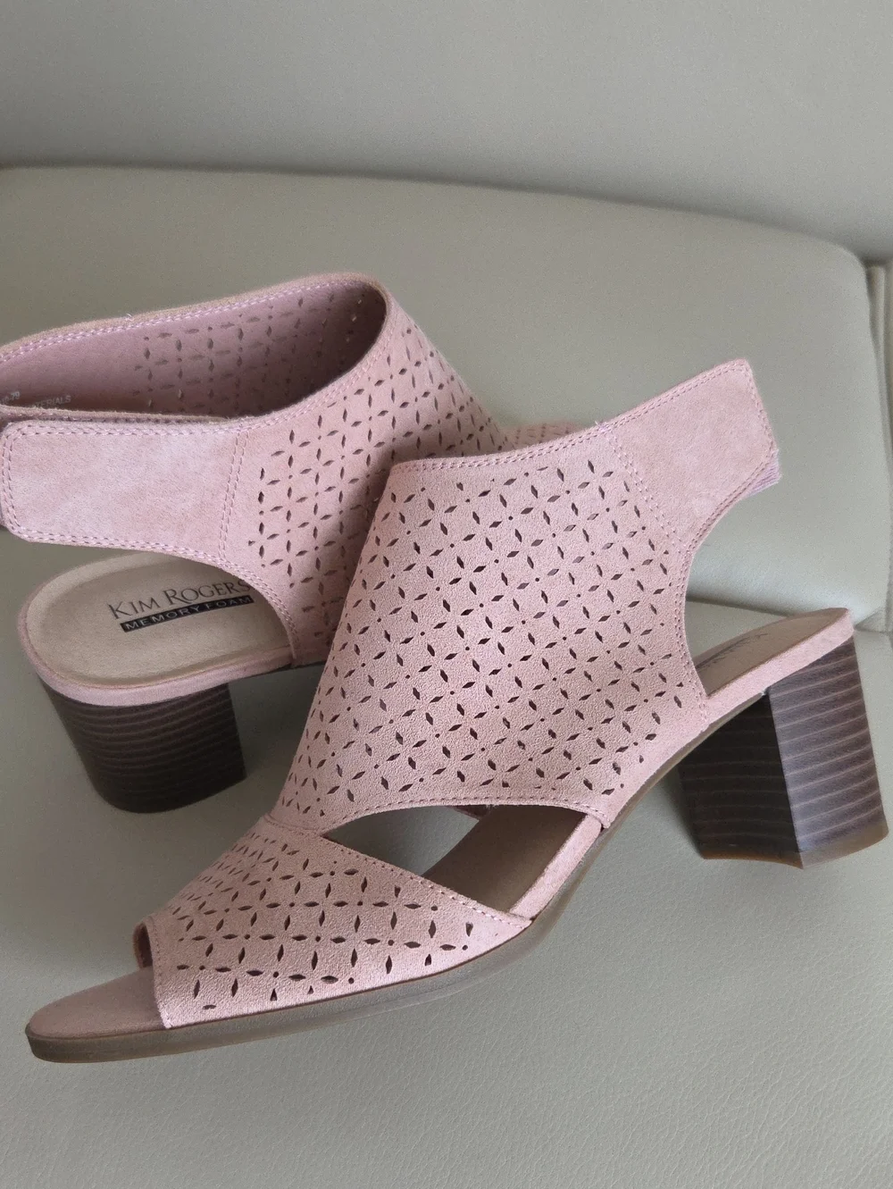 Kim Rogers Pink Perforated Block Heel Slingback Sandals